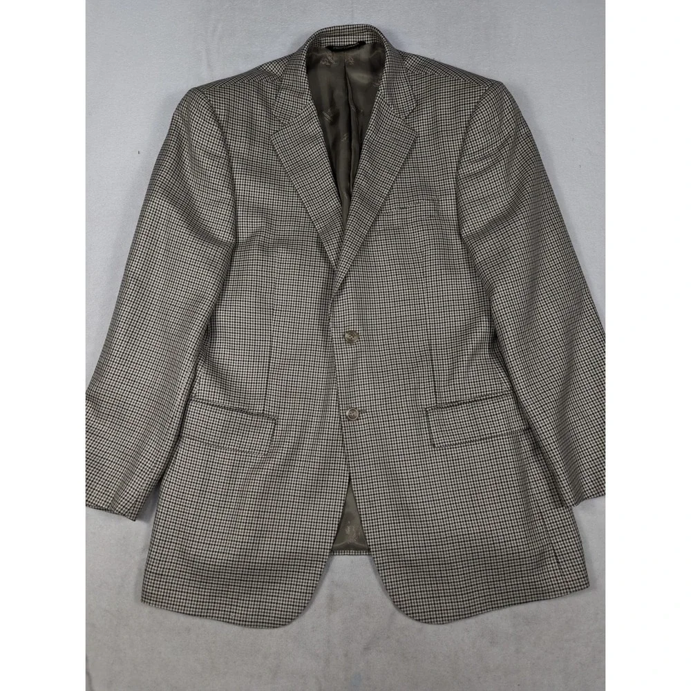 Pronto Moda Silk Wool Cashmere Houndstooth Plaid‎ Mens Blazer Size 42R